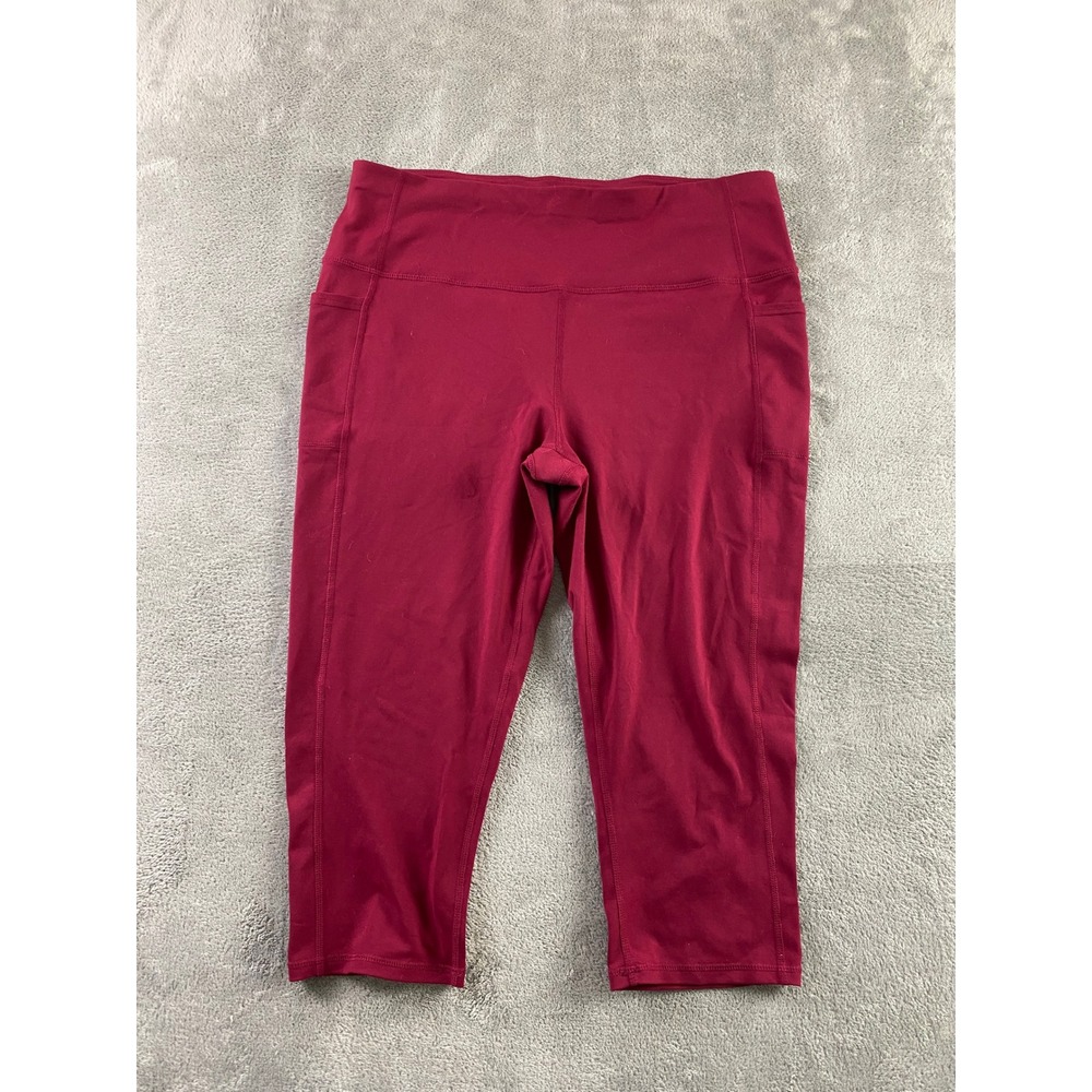 Skechers‎ Los Angeles Womens XL Burgundy High Waisted Cropped Leggings Pockets